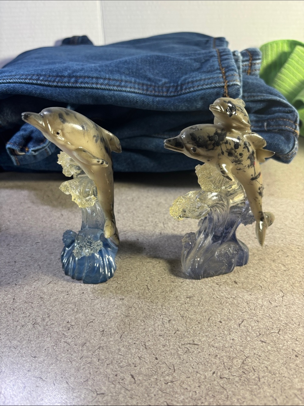 Decorative Dolphin Figurine Pair in Beige and Blue - Home Art